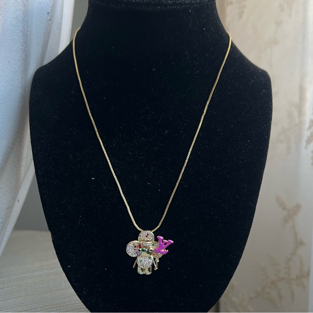 🩷- multi colored pavé Gold and Pink floral face Pendant Necklace